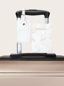 大理石和字母圖案護照套，帶行李牌 護照夾 護照套 護照錢包 護照袋 旅行度假 度假護照袋 飛行返校 男女旅行必需品 旅行配件 - 彩色 - 查看 2