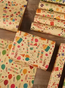 6pcs Birthday Party Gift Wrap Paper - Multicolor - View 1