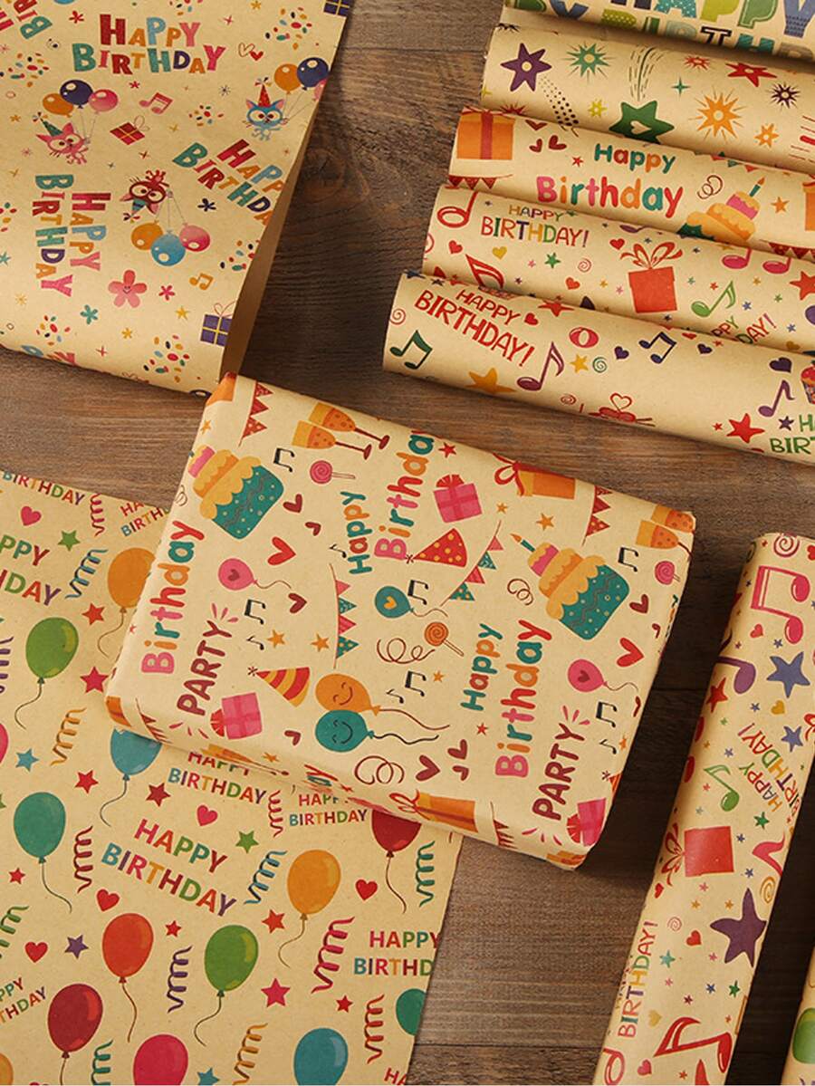 6pcs Birthday Party Gift Wrap Paper - Multicolor - View 1