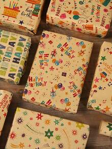 6pcs Birthday Party Gift Wrap Paper - Multicolor - View 2