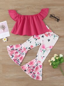 小女童露肩上衣和印花喇叭褲 - 彩色 - 查看 2