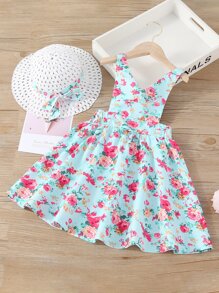 SHEIN 小女童滿版印花背帶裙附帽子 - 彩色 - 查看 1