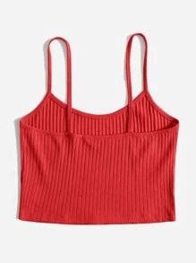 SHEIN EZwear Áo hai dây Plus Size Gân đan màu trơn Giải trí - Đỏ - Xem 2