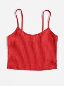 SHEIN EZwear Áo hai dây Plus Size Gân đan màu trơn Giải trí - Đỏ - Xem 3