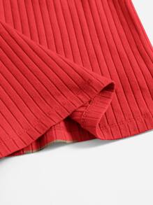 SHEIN EZwear Áo hai dây Plus Size Gân đan màu trơn Giải trí - Đỏ - Xem 4