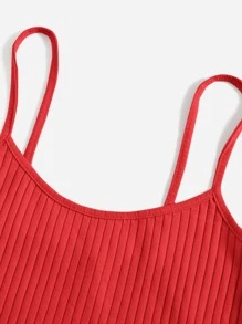 SHEIN EZwear Áo hai dây Plus Size Gân đan màu trơn Giải trí - Đỏ - Xem 6