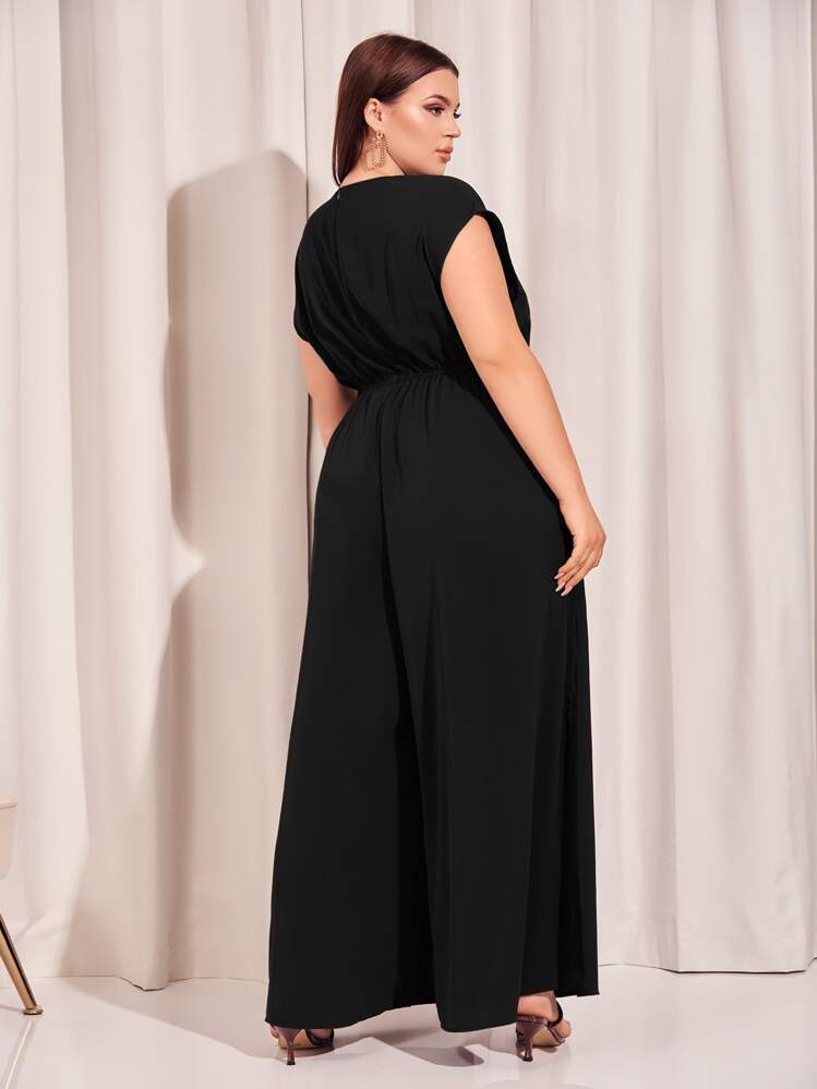 SHEIN Privé Plus Zip Back Wide Leg Jumpsuit Without Belt - Black - View 3