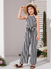 Áo liền quần Gái Thắt lưng Sọc Giải trí - Đen và trắng - Xem 1