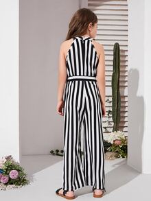 Áo liền quần Gái Thắt lưng Sọc Giải trí - Đen và trắng - Xem 2