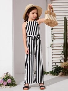 Áo liền quần Gái Thắt lưng Sọc Giải trí - Đen và trắng - Xem 3