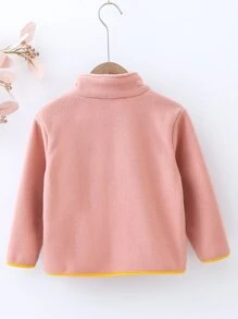 小女童撞色拉鏈細節搖粒絨外套 - 藕粉色 - 查看 2