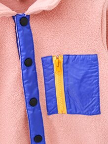 小女童撞色拉鏈細節搖粒絨外套 - 藕粉色 - 查看 4