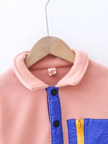 小女童撞色拉鏈細節搖粒絨外套 - 藕粉色 - 查看 5