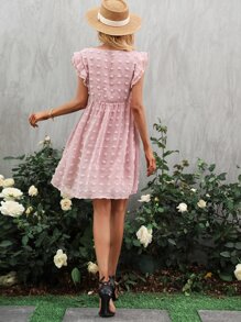 圓點荷葉邊雪紡連衣裙 - 淺粉色 - 查看 2