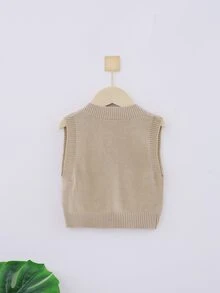 Áo len cho bé gái Cao thấp màu trơn Giải trí - Màu Khaki - Xem 2