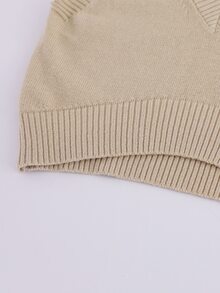 Áo len cho bé gái Cao thấp màu trơn Giải trí - Màu Khaki - Xem 3