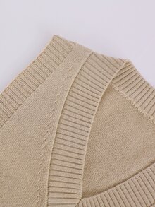 Áo len cho bé gái Cao thấp màu trơn Giải trí - Màu Khaki - Xem 4