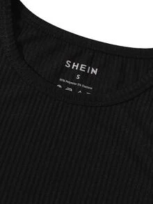 Solid Ribbed Knit Tank Top - Black - View 3