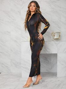 SHEIN SXY Vestido ajustado con abertura media de tie dye - Multicolor - Ver 3