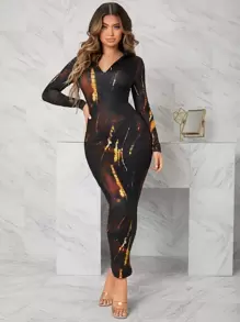 SHEIN SXY Vestido ajustado con abertura media de tie dye - Multicolor - Ver 4