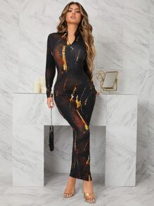 SHEIN SXY Vestido ajustado con abertura media de tie dye - Multicolor - Ver 6