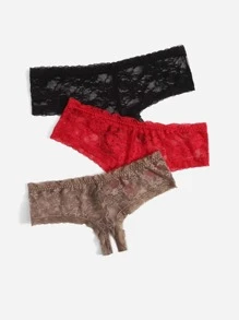 3pack Plus Floral Lace Open Crotch Panty - Multicolor - View 2