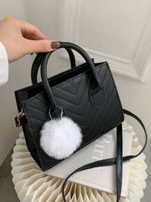 Nhẹ, kiểu dáng công sở Pom Pom Decor Túi vuông Chevron dành cho nữ tuổi teen Sinh viên đại học, tân binh và nhân viên văn phòng Hoàn hảo cho văn phòng, trường đại học, công việc, kinh doanh, đi làm, ngoài trời, du lịch, đi chơi - màu đen - Xem 1