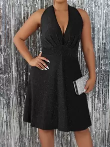 Đầm Plus Size Lộ Lưng màu trơn Hấp dẫn - màu đen - Xem 1