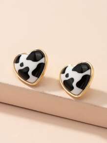 1 对豹纹心形耳环，简约时尚，适合日常休闲佩戴 - 彩色 - 查看 1