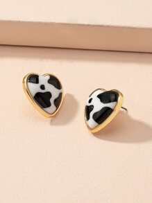 1 对豹纹心形耳环，简约时尚，适合日常休闲佩戴 - 彩色 - 查看 3