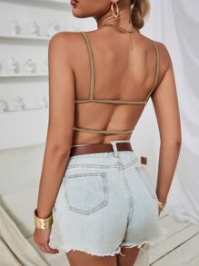 SHEIN Unity Backless Crop Cami Top - Khaki - View 1