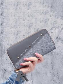 Yogodlns Tassel & Bow Decor Letter Graphic Long Wallet Checkbook Cover Slim Portable Money Cash White-Collar Workers For Female For Women College Work Business Commute Office For Anniversary For Couple For Birthday Gift On Valentine Day Gift - Grey - View 5