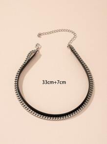 鏈條裝飾多層次項鍊 - 黑色 - 查看 2