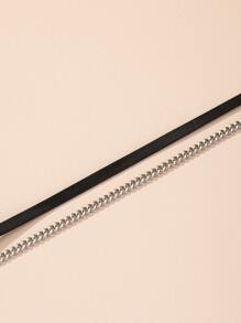 鏈條裝飾多層次項鍊 - 黑色 - 查看 3