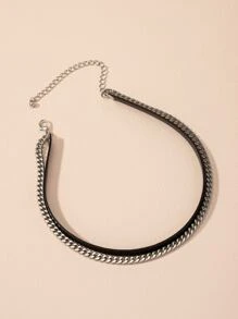 鏈條裝飾多層次項鍊 - 黑色 - 查看 4