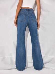 Jeans de pierna recta de cintura alta - Azul lavado medio - Ver 2