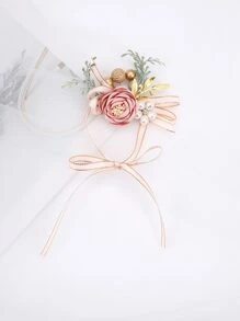 Faux Pearl & Rhinestone Decor Wrist Corsage - Multicolor - View 2