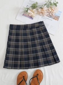 SHEIN Qutie Plaid Print Fold Pleated Skirt - Multicolor - View 1