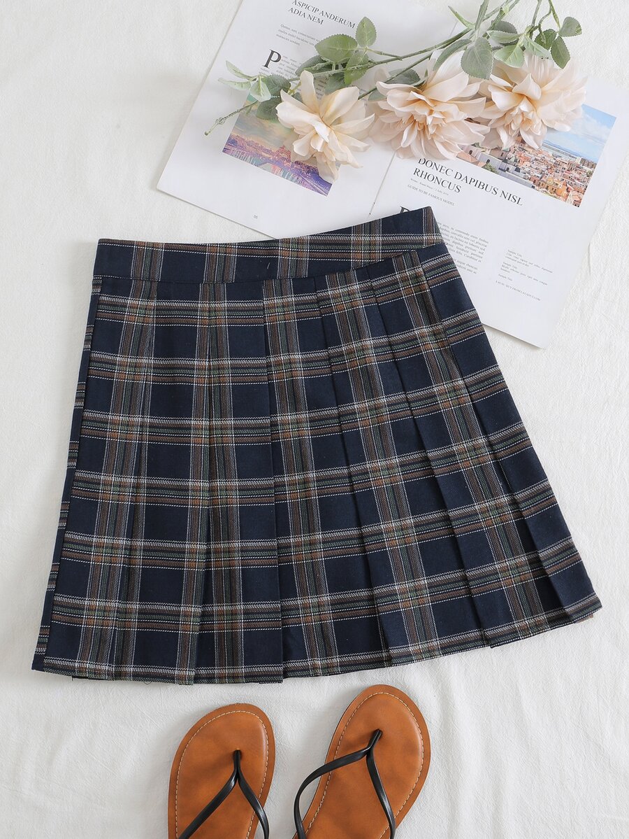 SHEIN Qutie Plaid Print Fold Pleated Skirt - Multicolor - View 1