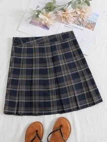 SHEIN Qutie Plaid Print Fold Pleated Skirt - Multicolor - View 2