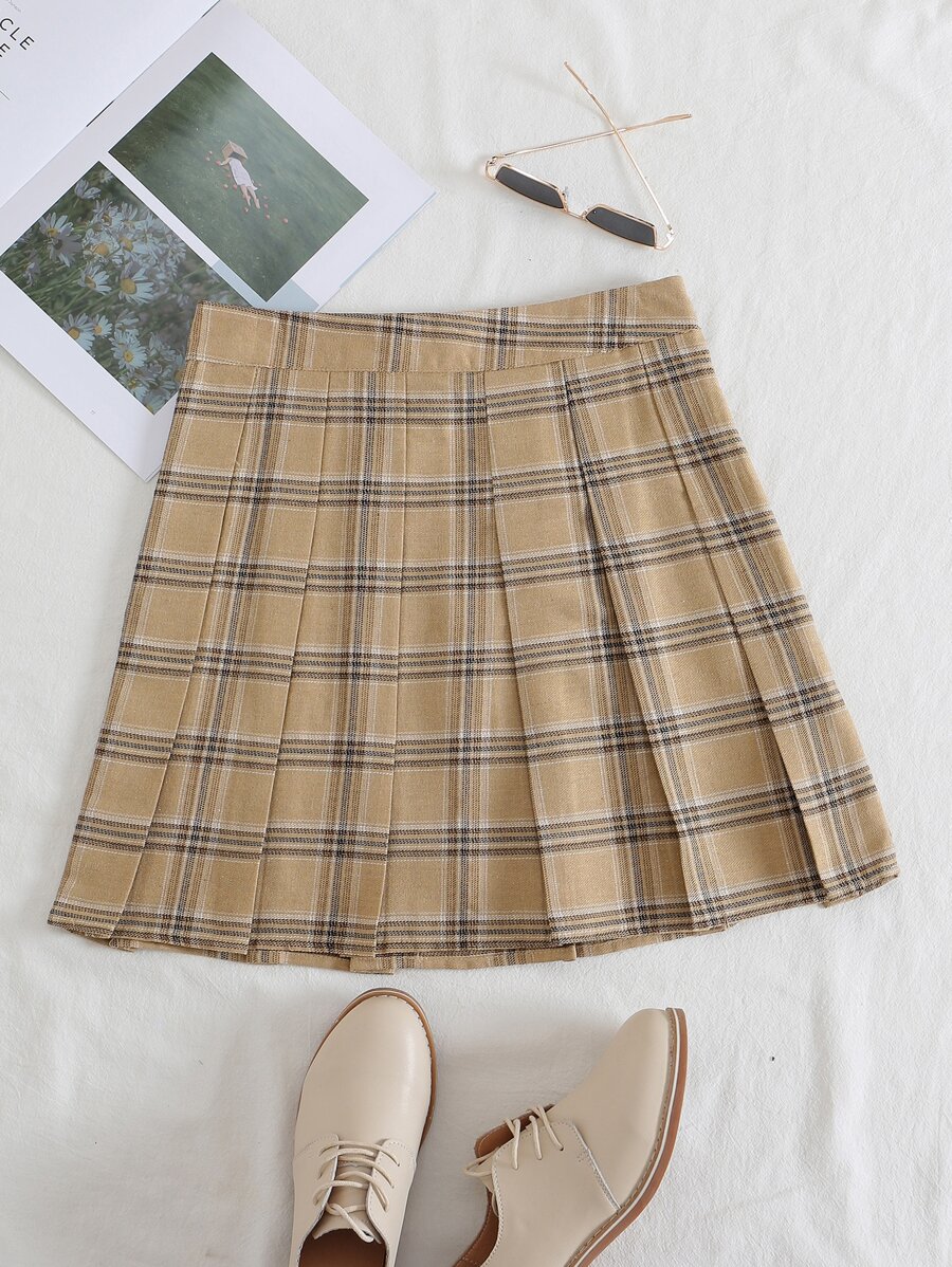 SHEIN Qutie 格紋印花褶皺半身裙 - 彩色 - 查看 1