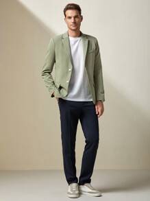 Manfinity Men Lapel Collar Split Hem Blazer - Mint Green - View 1