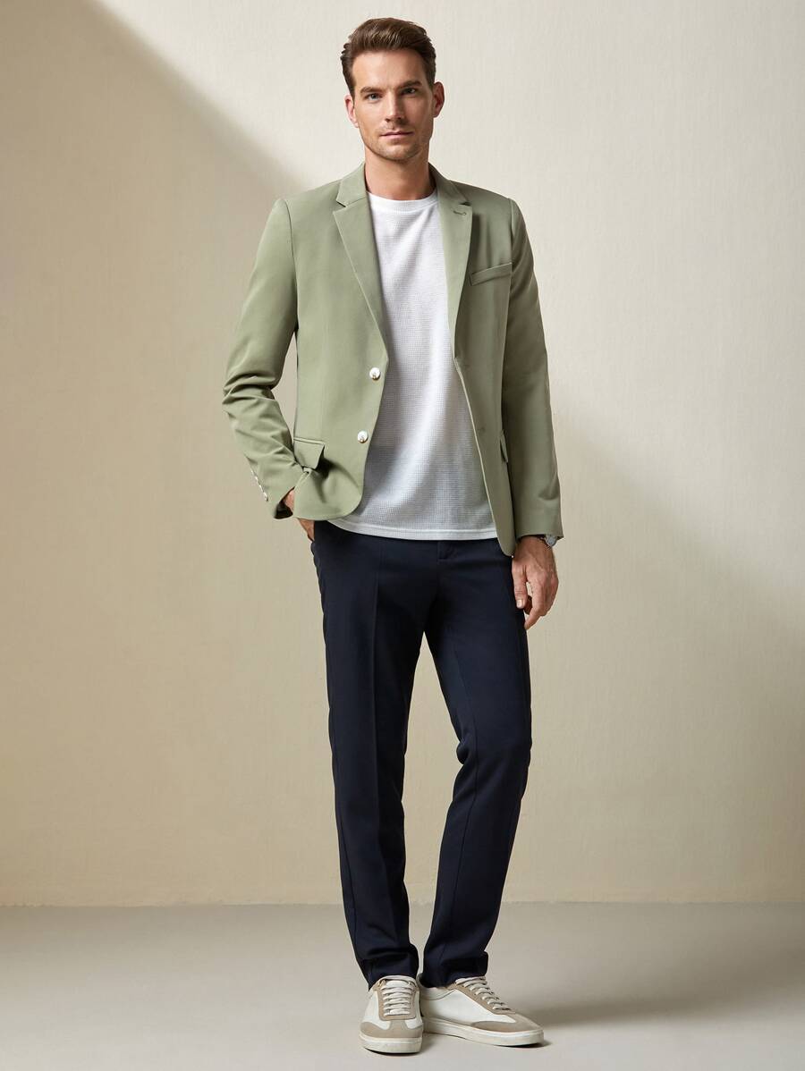 Manfinity Men Lapel Collar Split Hem Blazer - Mint Green - View 1