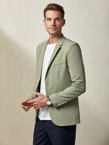 Manfinity Men Lapel Collar Split Hem Blazer - Mint Green - View 3