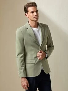 Manfinity Men Lapel Collar Split Hem Blazer - Mint Green - View 4