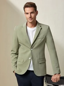 Manfinity Men Lapel Collar Split Hem Blazer - Mint Green - View 5