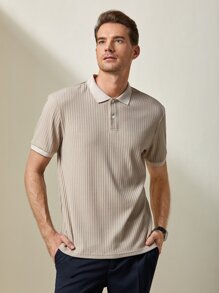 GENTILAND 男士拼接邊POLO衫 - 卡其色 - 查看 1