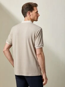 GENTILAND 男士拼接邊POLO衫 - 卡其色 - 查看 2