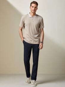 GENTILAND 男士拼接邊POLO衫 - 卡其色 - 查看 3