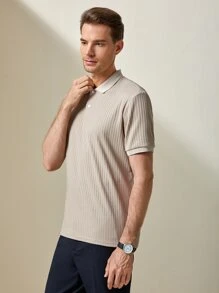 GENTILAND 男士拼接邊POLO衫 - 卡其色 - 查看 4